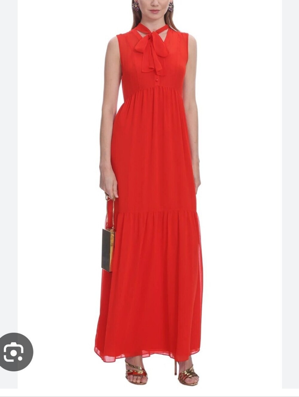 JUICY COUTURE Black Label Size 8 Orange Chiffon Flowy Sleeveless Bow Maxi Dress